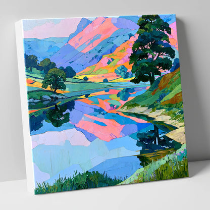 Pastel Fells and Calm Lake Reflections lake district lake canvas wall art
