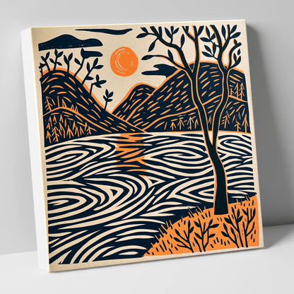 Dawn Lake in Terracotta and Navy lake district lake canvas wall art