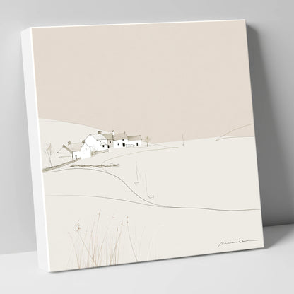 Minimalist White Lakeside Village lake district village canvas wall art