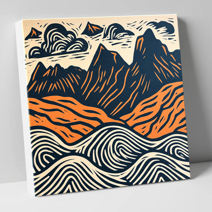 Navy and Orange Langdale Pikes lake district fell canvas wall art