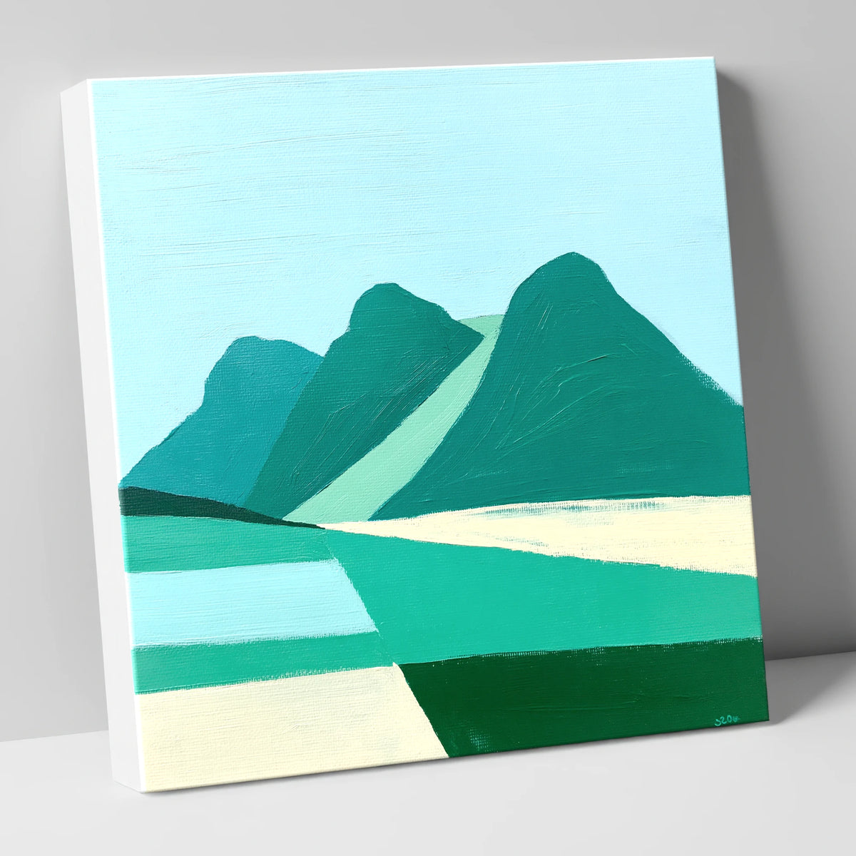 Geometric Langdale Pikes in Teal lake district fell canvas wall art