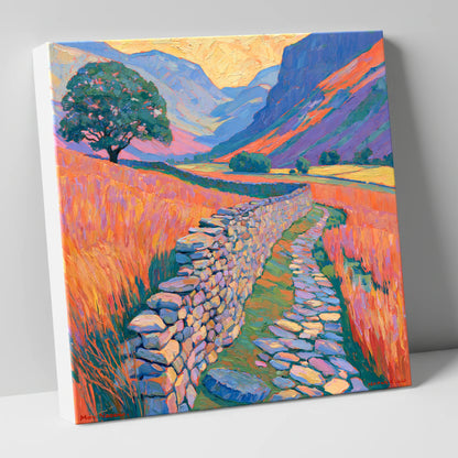 Drystone Wall Through Golden Valley lake district valley canvas wall art