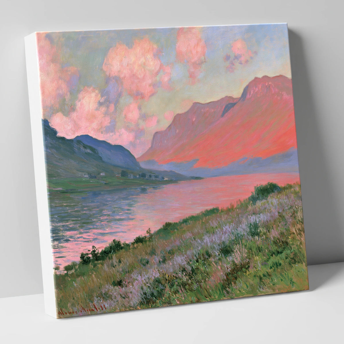 Mountain Lake in Pink Sunset lake district lake canvas wall art