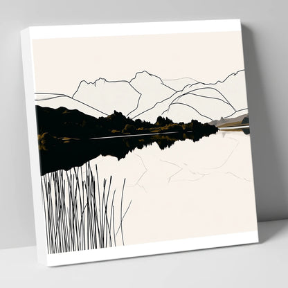 Elterwater Reeds in Black and Cream lake district lake canvas wall art