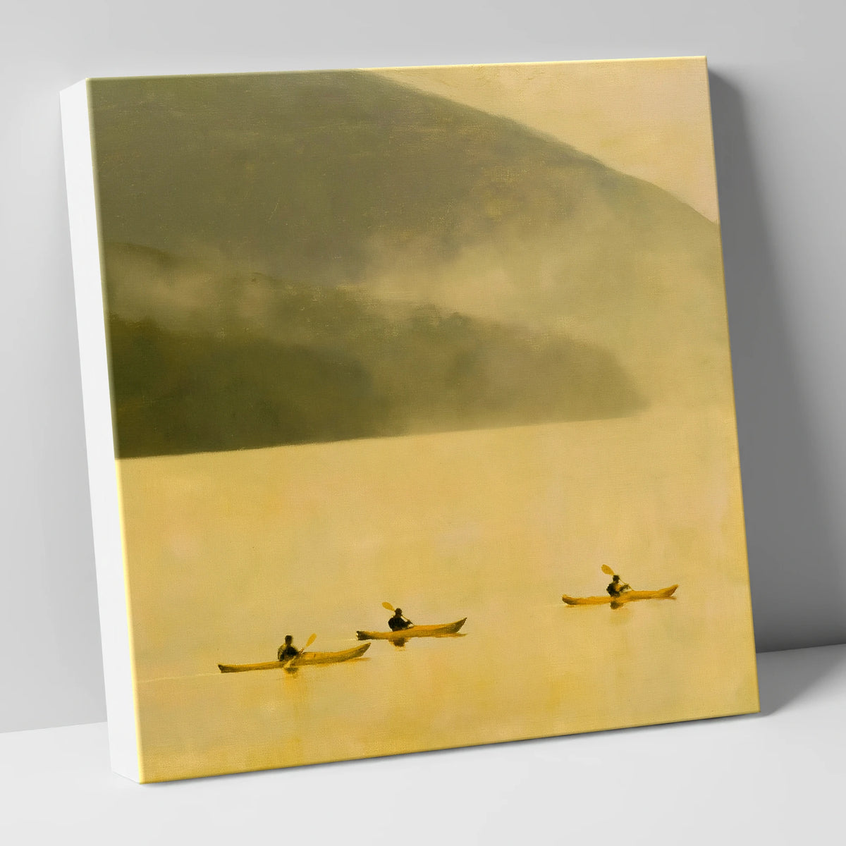 Lake Kayaking in Golden Mist lake district walking canvas wall art