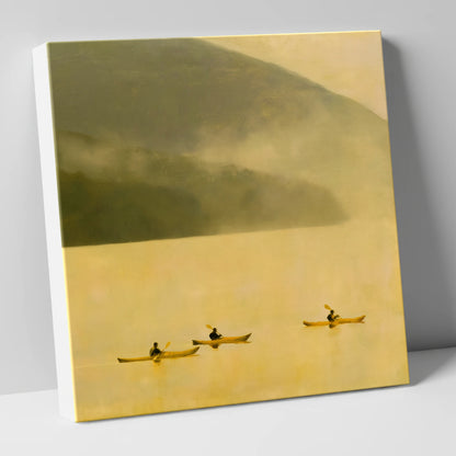 Lake Kayaking in Golden Mist lake district walking canvas wall art