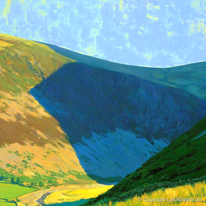Carrock Fell Ridge in Sunlight - lake district fell art print and canvas by Daphne Morley A.I