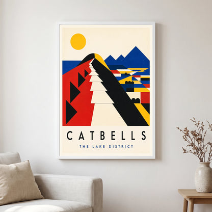 Catbells travel poster in a white frame, hanging in a living2