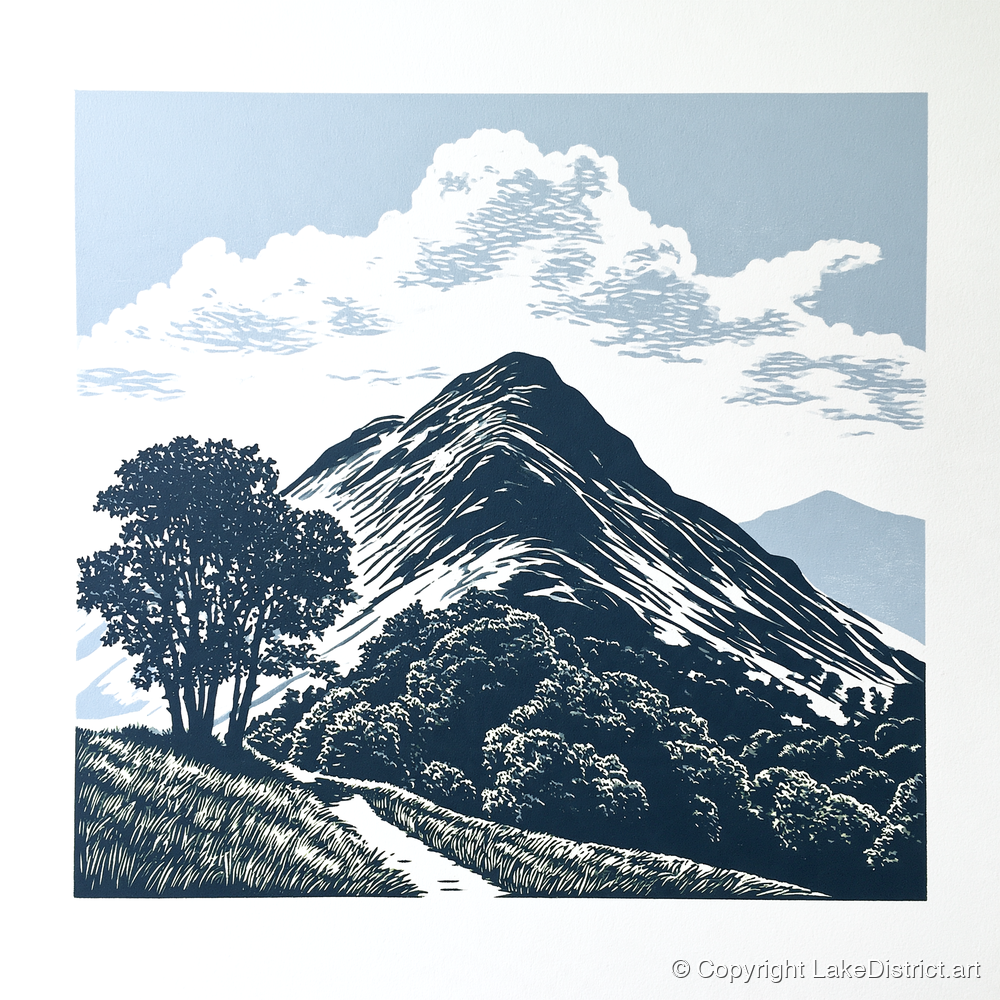 Catbells Fell in Deep Navy - lake district fell art print and canvas by Alfred Morland A.I