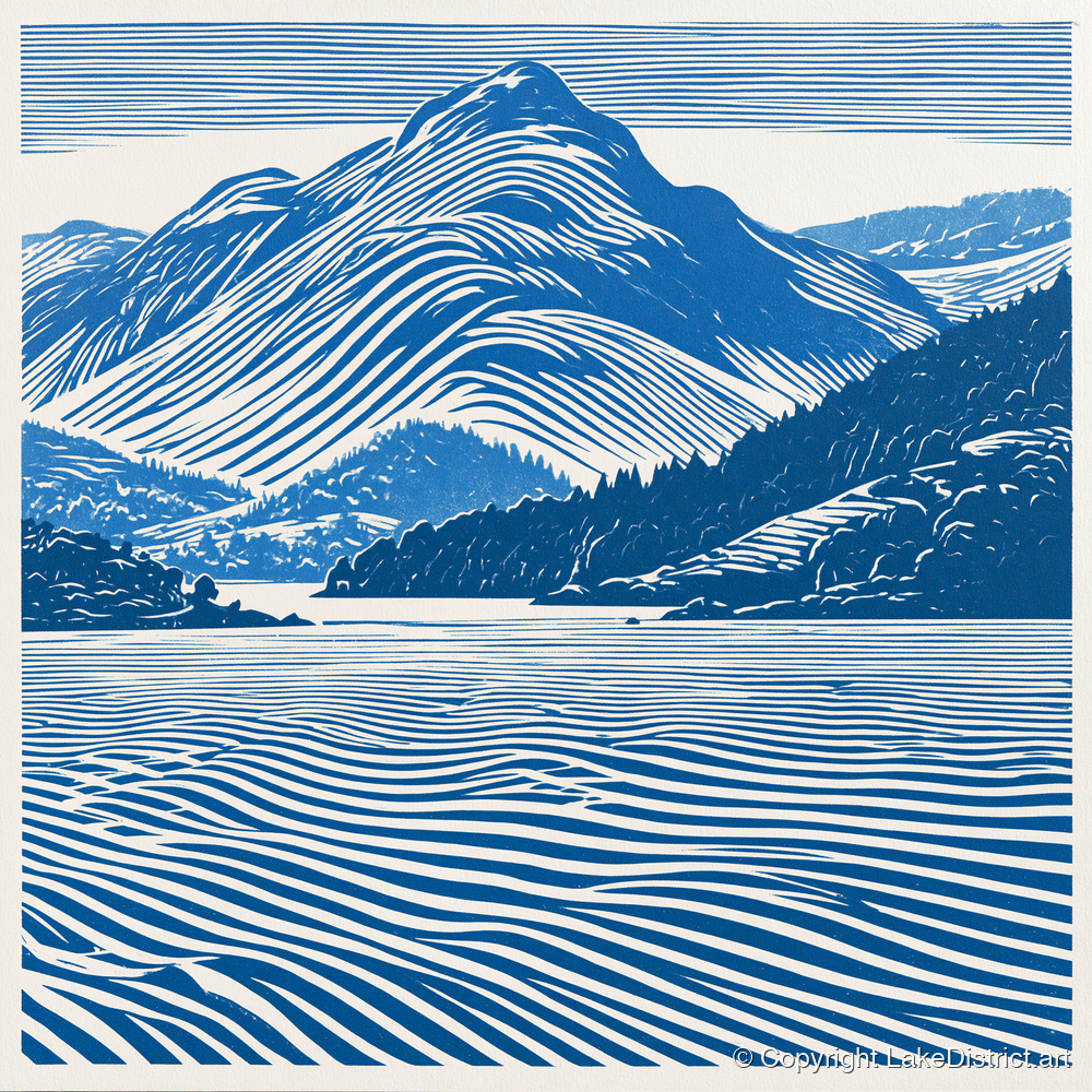 Catbells in Cobalt Blue - lake district fell art print and canvas by Hugh Lancaster A.I