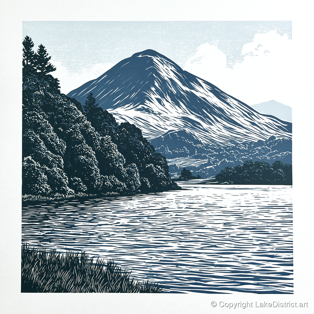 Catbells in Slate and Navy - lake district fell art print and canvas by Alfred Morland A.I