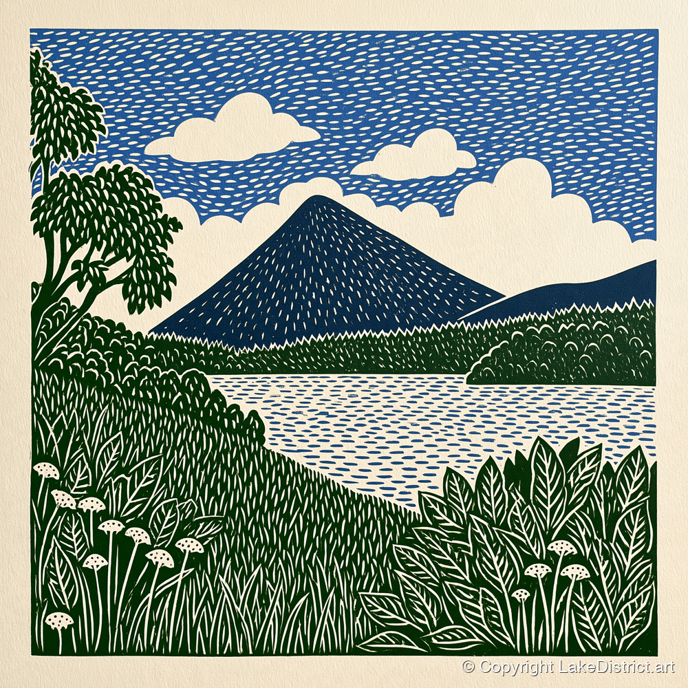Catbells Peak in Deep Blue - lake district fell art print and canvas by Reuben Shaw A.I