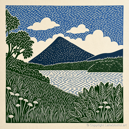 Catbells Peak in Deep Blue - lake district fell art print and canvas by Reuben Shaw A.I
