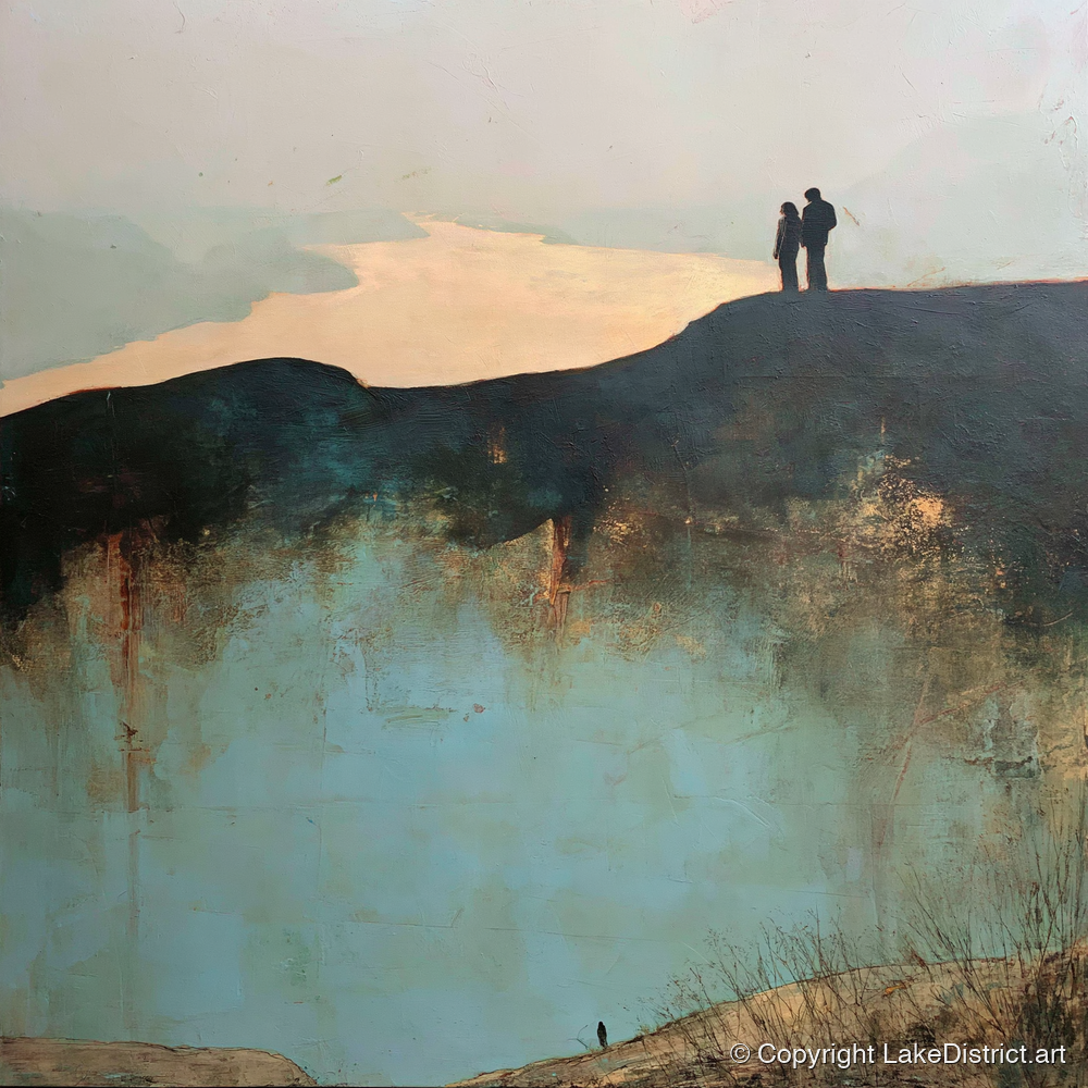 Catbells Ridge Over Golden Water - lake district fell art print and canvas by Silas Thorne A.I