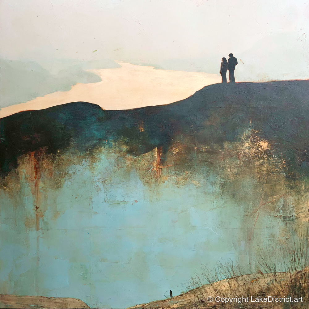 Catbells Ridge Over Golden Water - lake district fell art print and canvas by Silas Thorne A.I