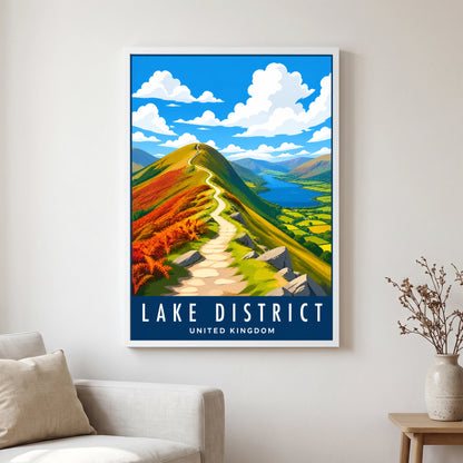 Catbells travel poster in a white frame, hanging in a living2