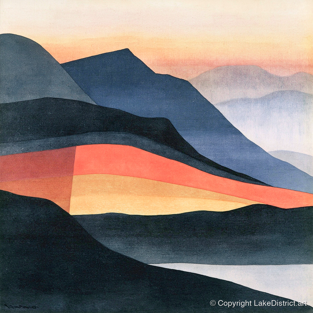 Charcoal and Terracotta Summit View - lake district fell art print and canvas by Edwin Locke A.I