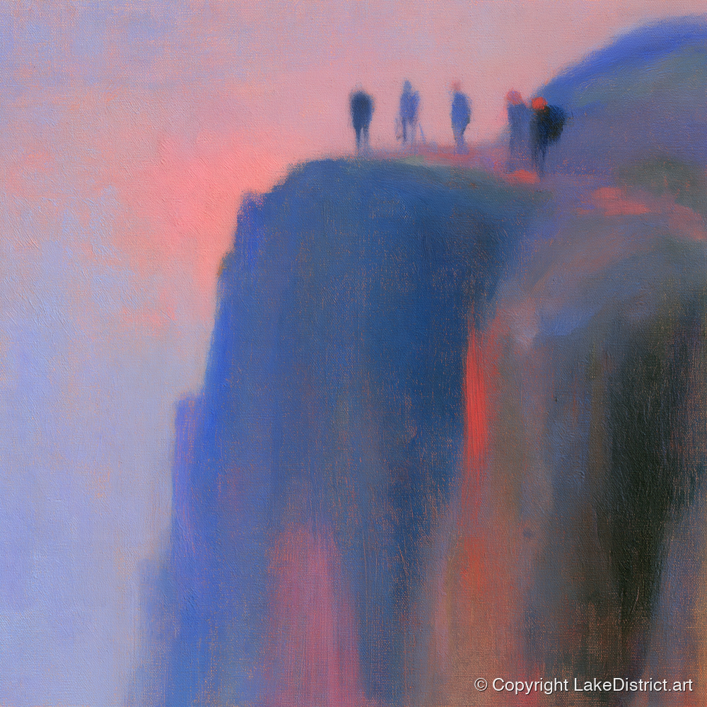 Climbers on a Twilight Crag - lake district walking art print and canvas by Theodore Vance A.I