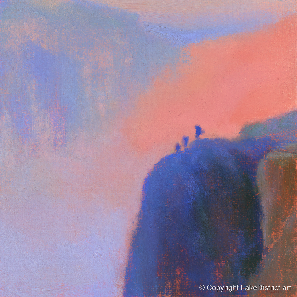 Climbers on an Indigo Crag - lake district walking art print and canvas by Theodore Vance A.I