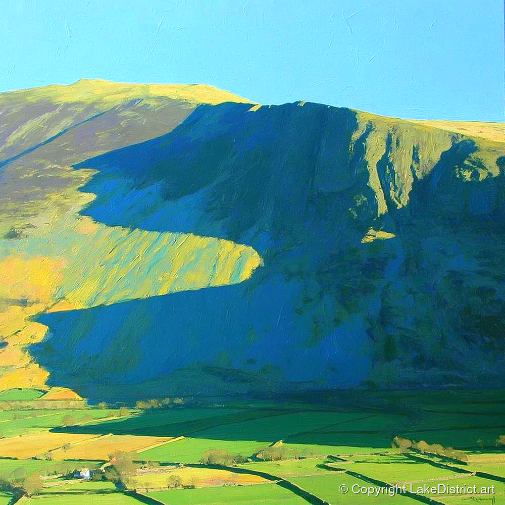 Clough Head in Bold Shadows - lake district fell art print and canvas by Daphne Morley A.I