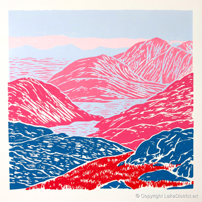 Cobalt and Crimson Summit View - lake district fell art print and canvas by Christopher Seaton A.I