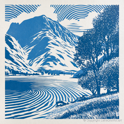 Cobalt Blue Buttermere Landscape - lake district lake art print and canvas by Hugh Lancaster A.I