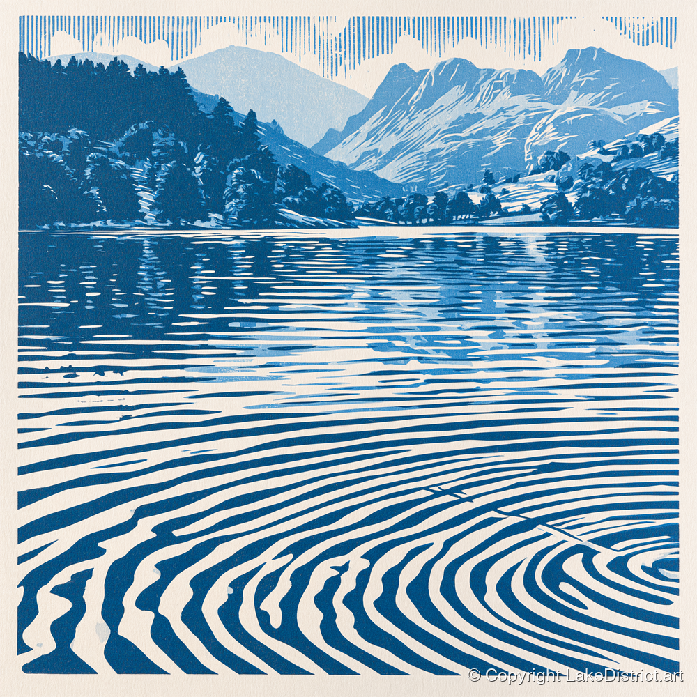 Cobalt Blue Lake at Dawn - lake district lake art print and canvas by Hugh Lancaster A.I