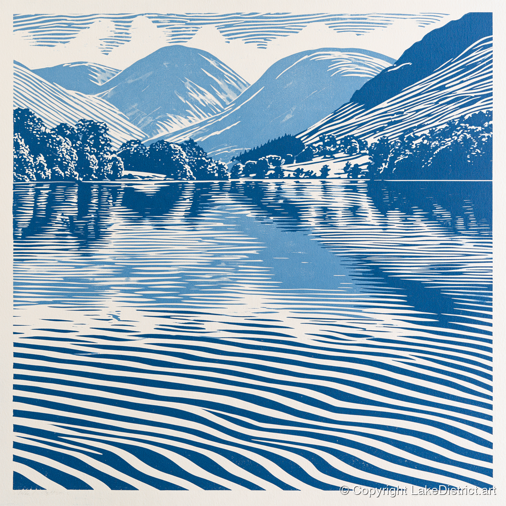 Cobalt Blue Lake Reflections - lake district lake art print and canvas by Hugh Lancaster A.I