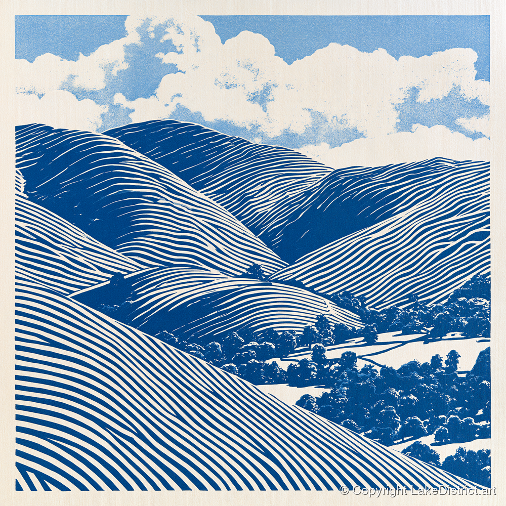 Cobalt Blue Rolling Fells - lake district fell art print and canvas by Hugh Lancaster A.I