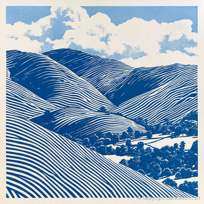 Cobalt Blue Rolling Fells - lake district fell art print and canvas by Hugh Lancaster A.I