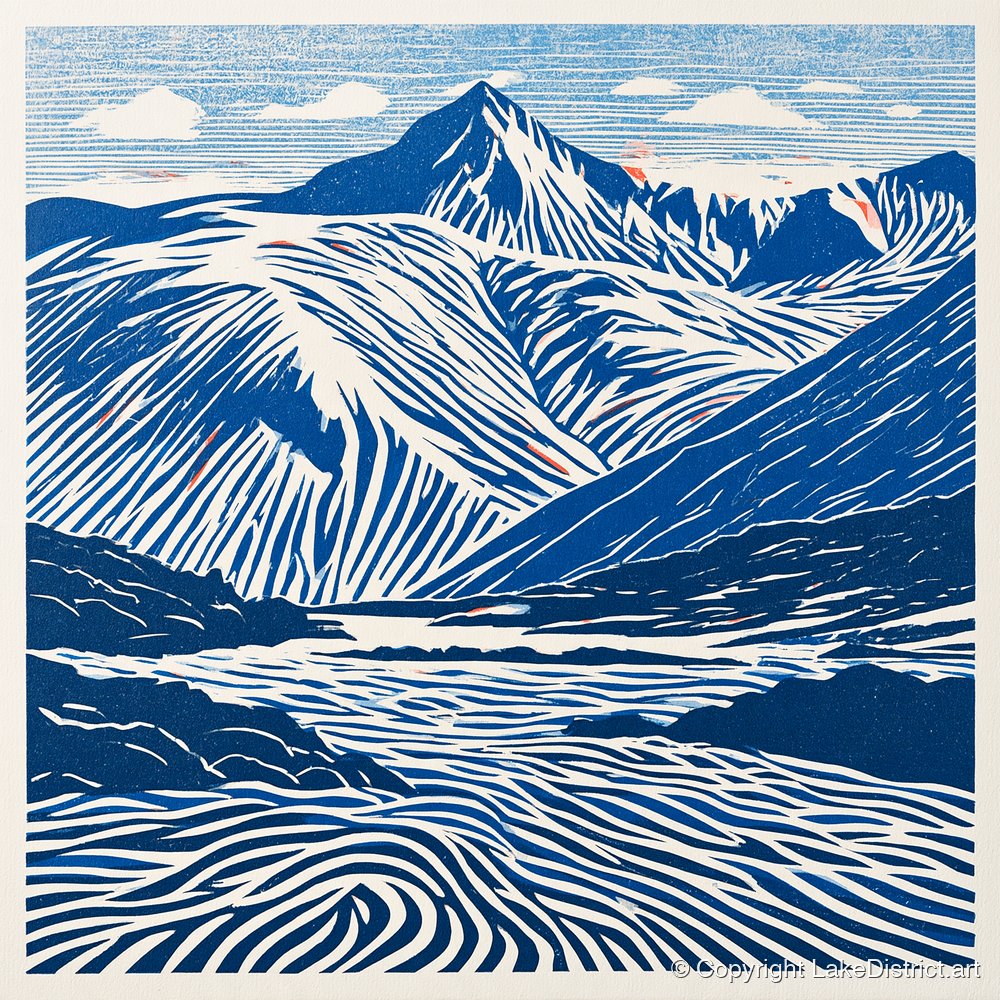 Cobalt Blue Scafell Pike - lake district fell art print and canvas by Hugh Lancaster A.I