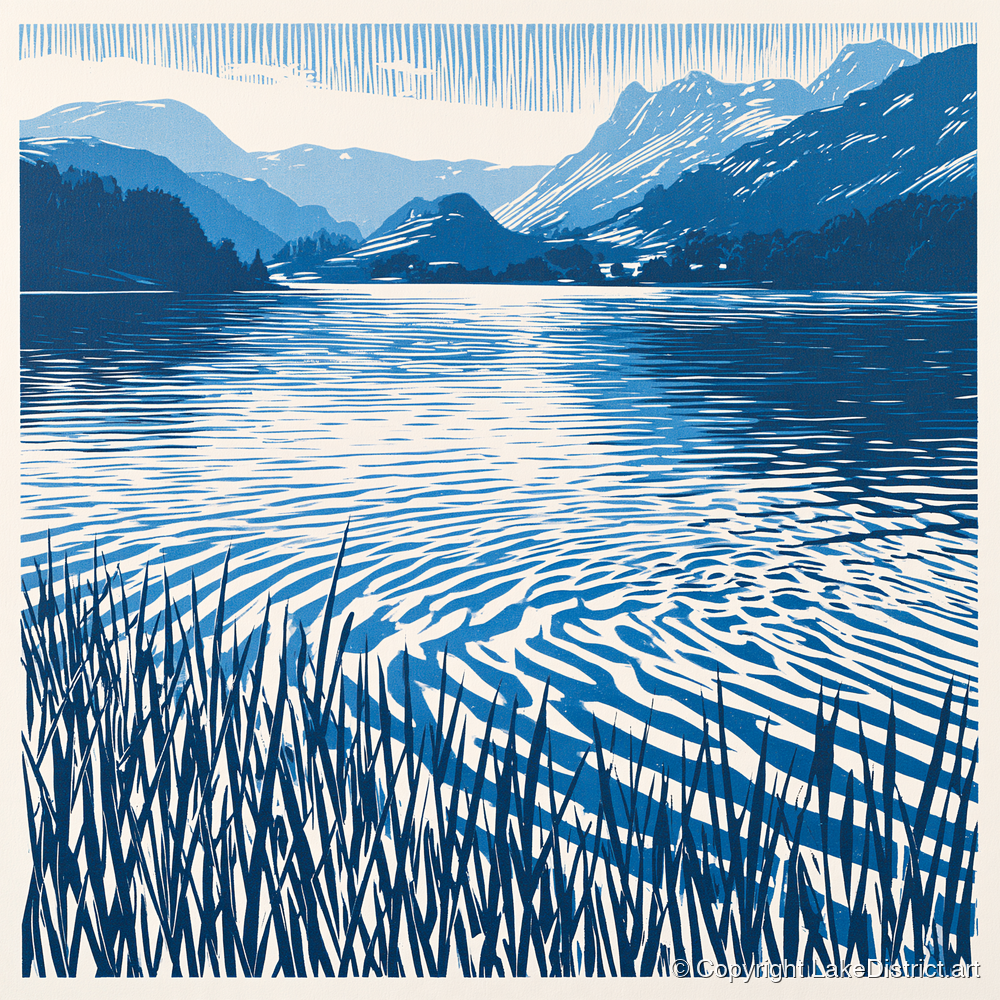 Cobalt Dawn Over the Lake - lake district lake art print and canvas by Hugh Lancaster A.I