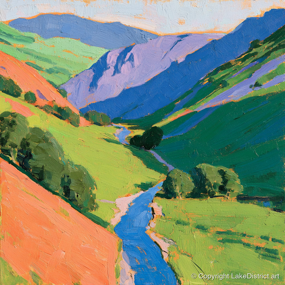 Cobalt River In Green Valley - lake district valley art print and canvas by Marshall Davies A.I