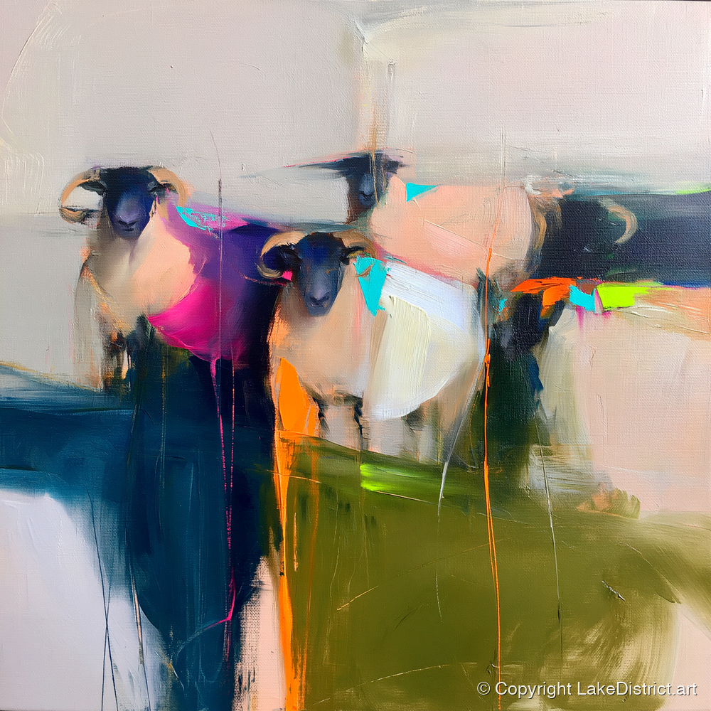 Colourful Abstract Herdwick Sheep - lake district wildlife art print and canvas by Warren Yates A.I
