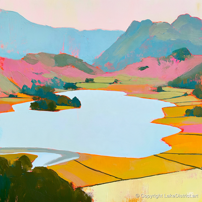 Colourful Elter Water Landscape - lake district lake art print and canvas by Genevieve Moore A.I