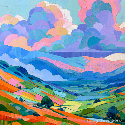 Colourful Fells Under Storm Clouds - lake district sky art print and canvas by Sylvia Carmichael A.I