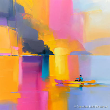Colourful Kayaking on the Lake - lake district walking art print and canvas by Imogen Tate A.I