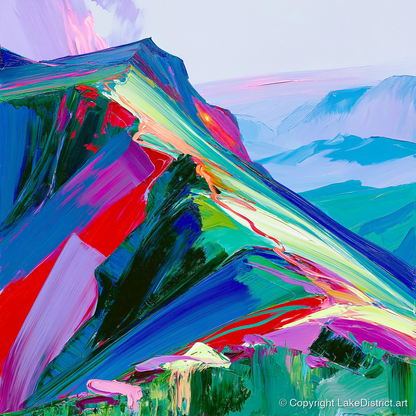 Colourful Misty Mountain Ridge - lake district fell art print and canvas by Julian Mercer A.I