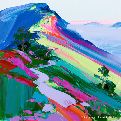 Colourful Mountain Ridge Path - lake district fell art print and canvas by Julian Mercer A.I