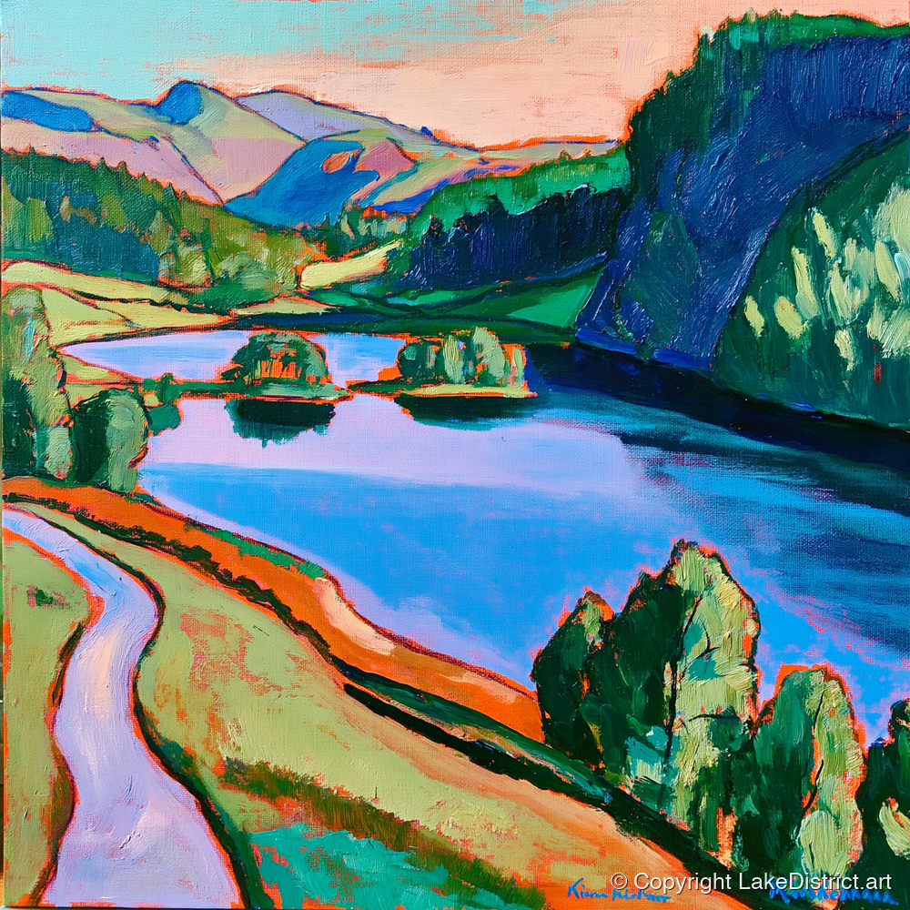 Colourful Path Beside Rydal Water - lake district lake art print and canvas by Gideon Wright A.I