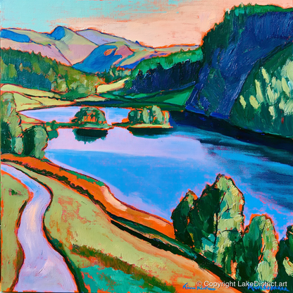 Colourful Path Beside Rydal Water - lake district lake art print and canvas by Gideon Wright A.I