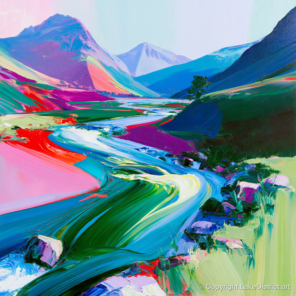 Colourful Rushing Fellside Beck - lake district waterfall art print and canvas by Julian Mercer A.I