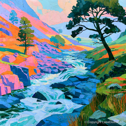 Colourful Rushing Fellside Beck - lake district waterfall art print and canvas by Sylvia Carmichael A.I