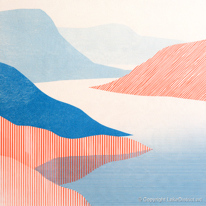 Coniston Water Fells in Coral - lake district lake art print and canvas by Elliot Reid A.I