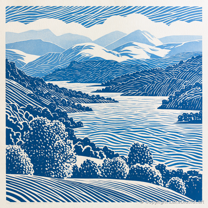 Coniston Water in Cobalt Blue - lake district lake art print and canvas by Hugh Lancaster A.I