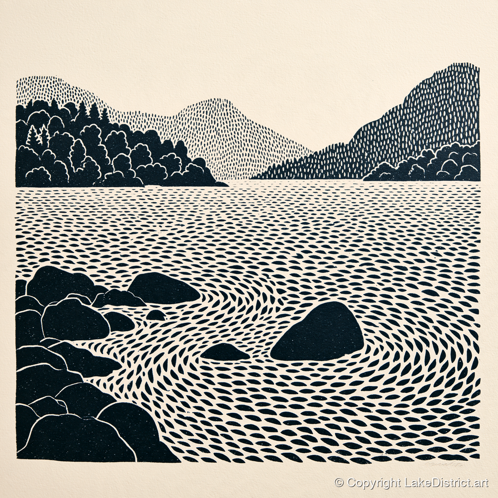 Coniston Water Rhythmic Ripples - lake district lake art print and canvas by Reuben Shaw A.I