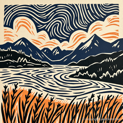Coniston Water Under Swirling Skies - lake district lake art print and canvas by Leon Baxter A.I