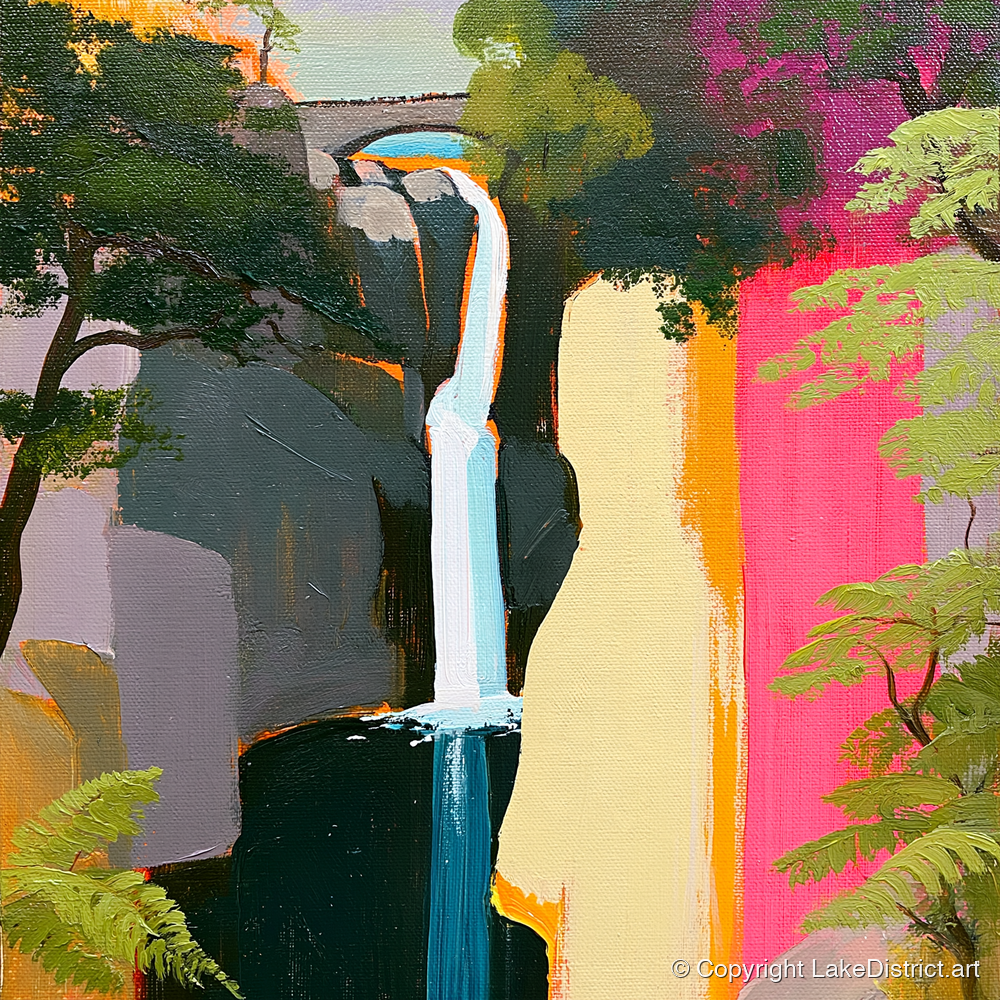 Contemporary Aira Force Waterfall - lake district waterfall art print and canvas by Genevieve Moore A.I
