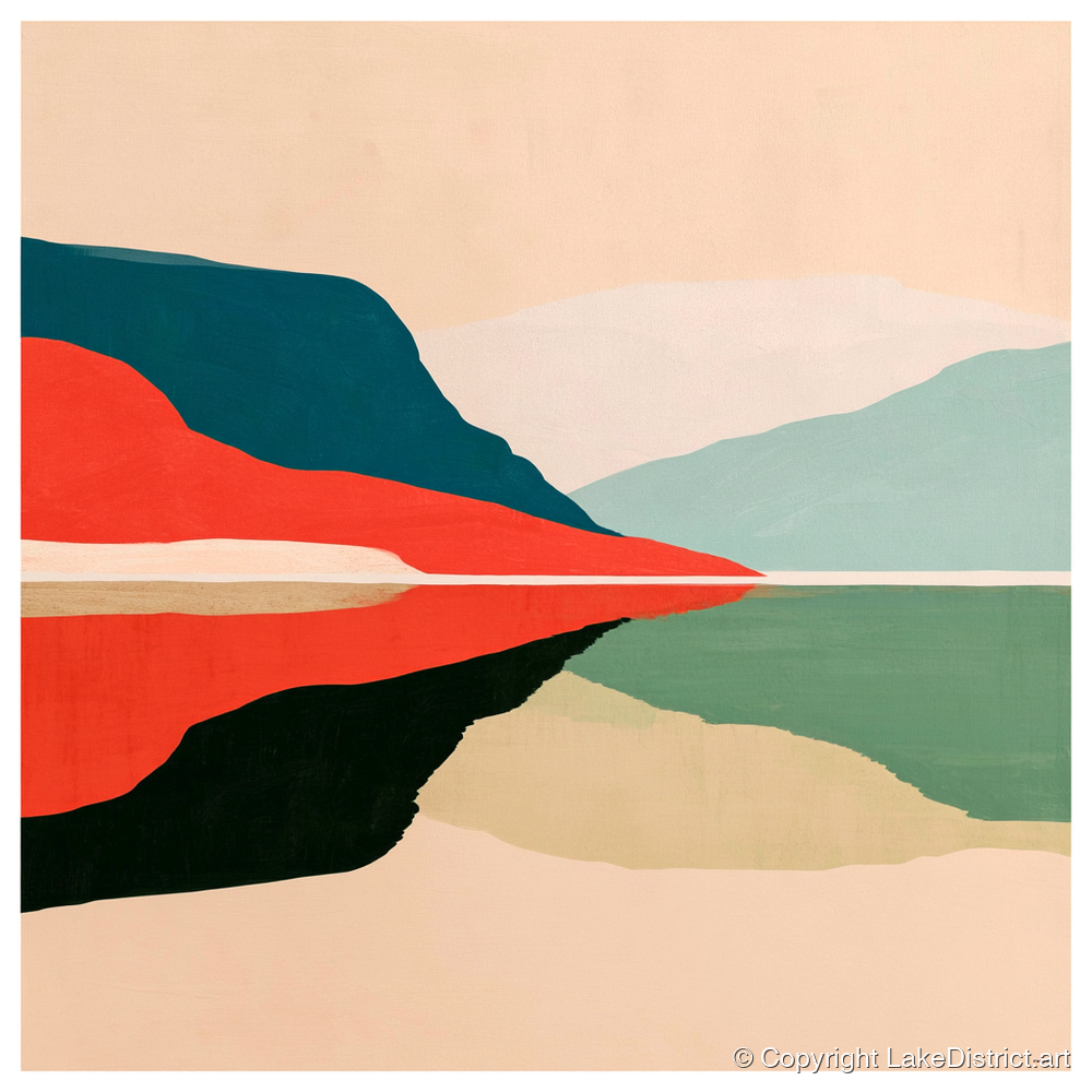 Contemporary Calm Lake Reflections - lake district lake art print and canvas by Malcolm Reed A.I