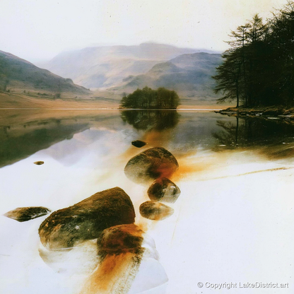 Copper Shallows at Rydal Water - lake district lake art print and canvas by George Weston A.I